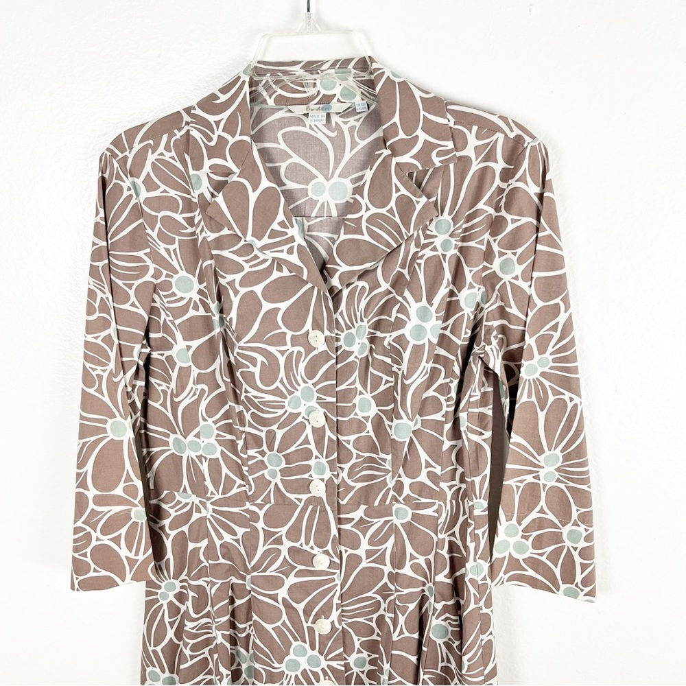 BODEN Riviera Brown Floral Front Button 3/4 Sleeves Pleated Dress, Size 6 - Picture 8 of 8